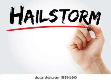 Hand writing hailstorm with marker, concept background