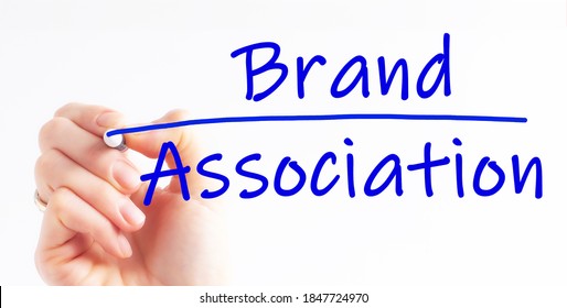 Hand Writing Inscription Brand Association With Blue Marker, Concept. Brand Association, Business Concept Background.