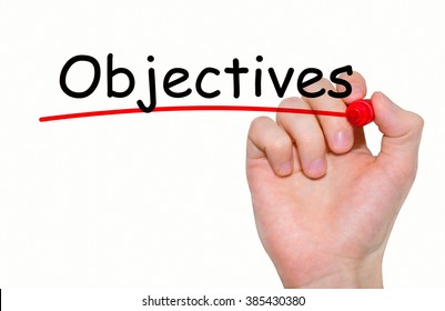 Hand writing inscription "Objectives" with marker, concept