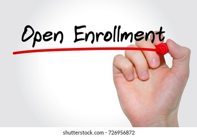 Hand writing inscription Open Enrollment with marker, concept