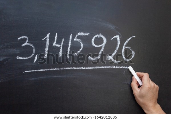 Hand writing the\
number Pi on a chalkboard