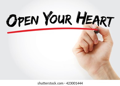 Hand writing Open your heart and marker  concept background