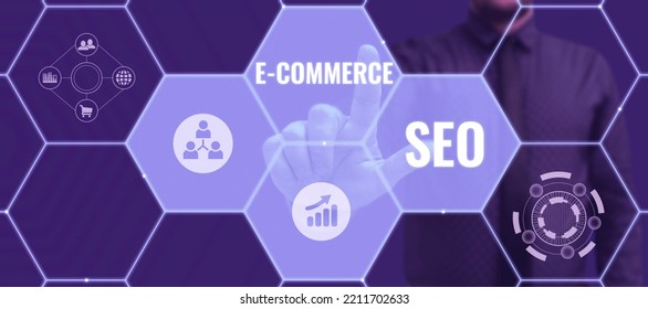 Hand Writing Sign E Commerce Seo. Concept Meaning Making Your Online Store More Visible In The Search Engine