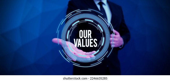 Hand writing sign Our Values. Business overview list of morals companies or individuals commit to do them - Shutterstock ID 2246635285
