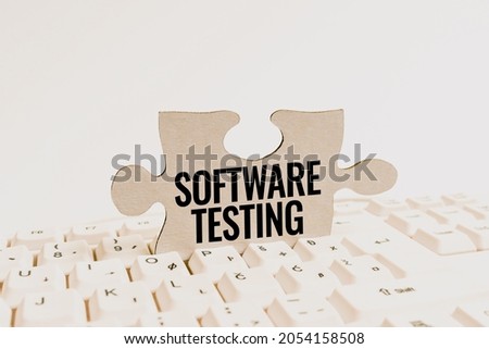Hand writing sign Software Testing. Business approach evaluate the functionality of a software application Computer Laptop For Communication Typing New Ideas And Plan Development
