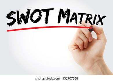 Hand Writing SWOT Matrix With Marker, Concept Background