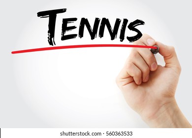 Hand writing Tennis with marker, sport concept background