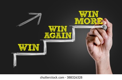 Hand writing the text: Win - Win Again - Win More
