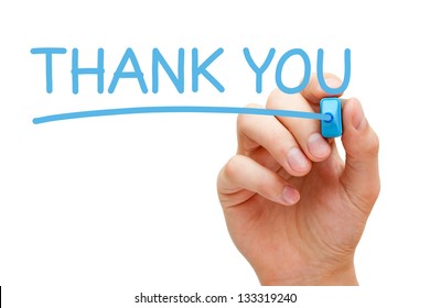 Hand writing Thank You with blue marker on transparent wipe board. - Shutterstock ID 133319240
