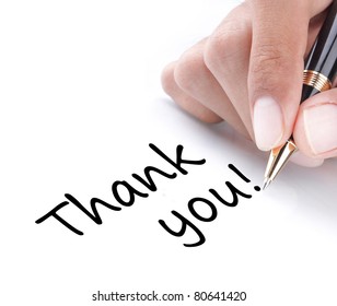 Hand writing thank you, isolated on white background