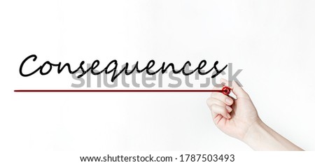 hand writing word Consequences red marker on the white background