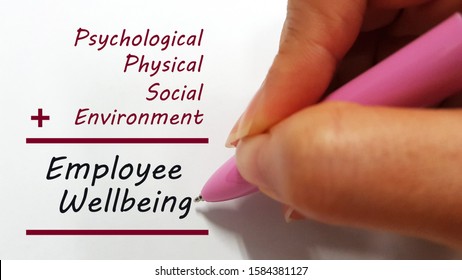 A Hand Writing Words Related To Employee Wellbeing