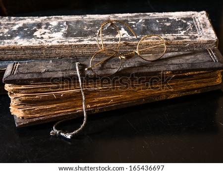 Hand Written Ancient Treatise with ancient glasses