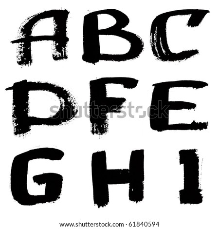 Hand written black ink alphabet