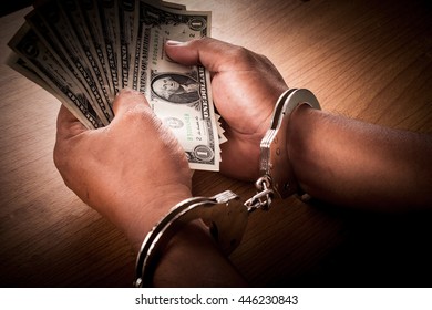 Hand Young Man In Handcuffed Hold Money 