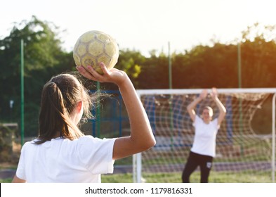 Handball Players Are Playing Game Outside.