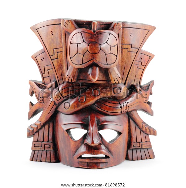 Handcarved Wooden Mayan Mask Isolated On Stock Photo 81698572 ...