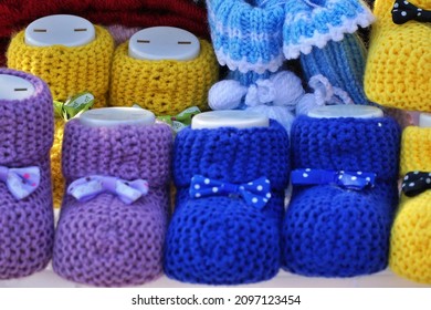 Handcraft Crochet Baby Booties In Ortaköy, Istanbul, Turkey.