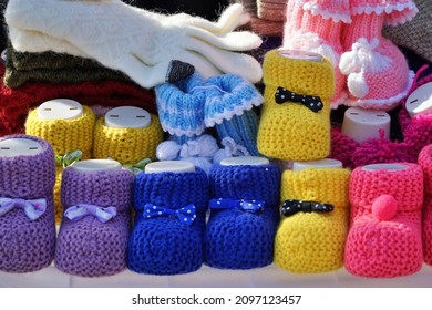 Handcraft Crochet Baby Booties In Ortaköy, Istanbul, Turkey.