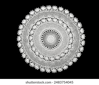 Handcrafted Circular Crochet Lace Doily with Intricate Floral Border - Powered by Shutterstock