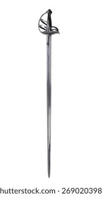 Handcrafted silver sword with a pattern on the guard.