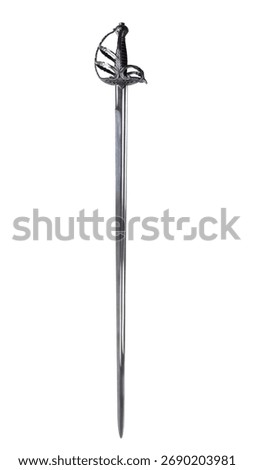 Handcrafted silver sword with a pattern on the guard.