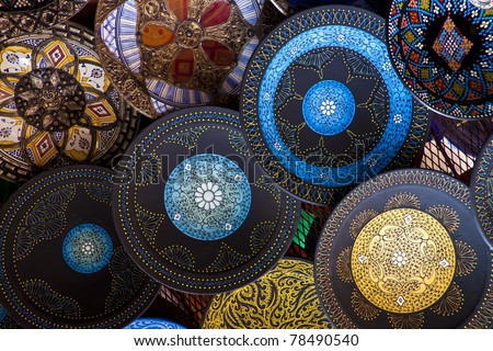 Handcrafts shot at the market in Morocco