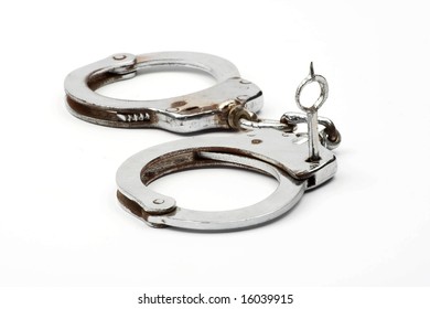 Handcuffs Signs Usage On Blue Background Stock Photo (Edit Now) 1098085049