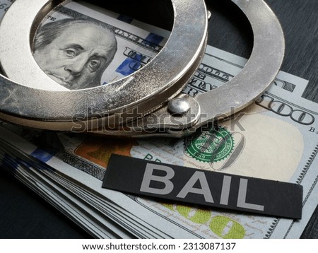 Handcuffs lie on cash and next to it is the inscription bail. Stock foto © 