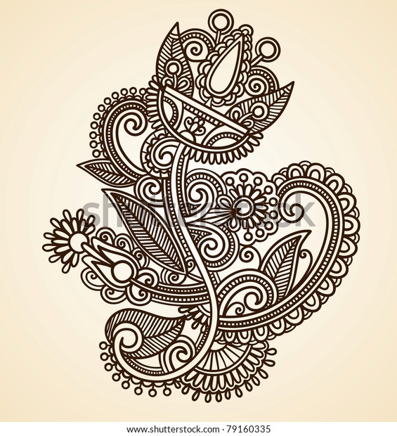 Handdrawn Abstract Henna Mendie Flowers Doodle Stock Photo (Edit Now ...