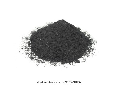 A Handful Of Black Powder On White Background