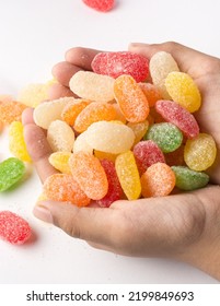 Handful Of Jujube, Colorful Gummy Type Of Candy Confectionery Isolated On White Background, Soft-focus