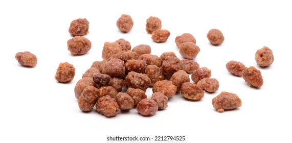 A Handful Of Peanuts In Caramel On White Background, Isolate