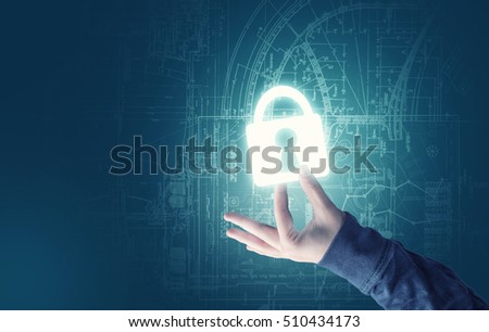 Handheld and a bright padlock image with a sketch background