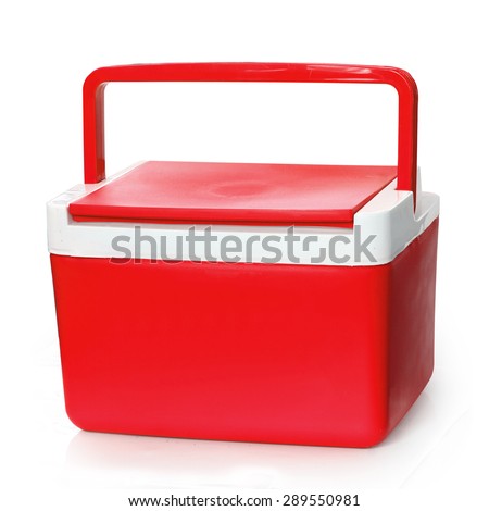 Handheld Red refrigerator isolated over white background. This has clipping path.