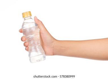 Hand,holding Bottle Of Mineral Water Isolated On White Background