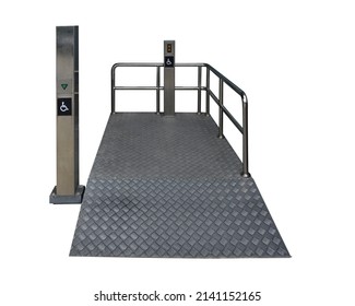 handicap elevator Handicapped lifts There is a ramp for wheelchairs isolated on white background. This has clipping path.