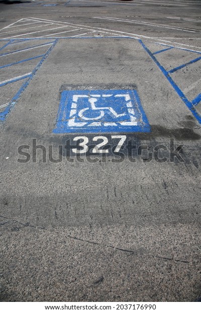 Handicap Parking Space. Handicap parking space\
with space number to pay for parking.\
