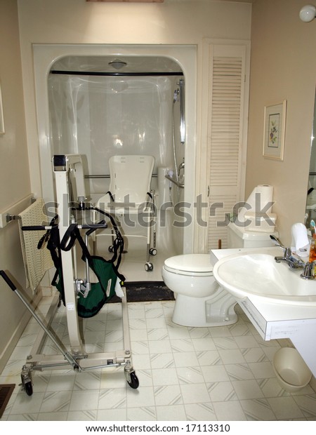 Handicapped Bathroom Shower Chair Lift Specially Stock Image