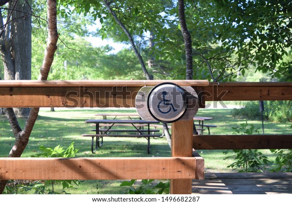 Handicapped Door Opener Park Wheelchair Accessible Stock Photo