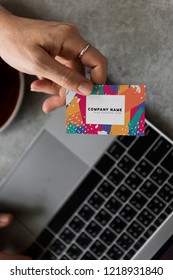 Handing out a business card mockup