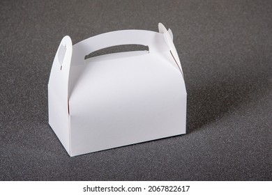 Handle Blank Pastry Box White Empty Mockup Isolated On Grey Background