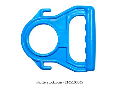 Handle For Carrying Water Bottles. Blue Plastic Handle On A White Background.