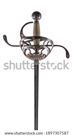 The handle of the epee, on a white background. Close-up