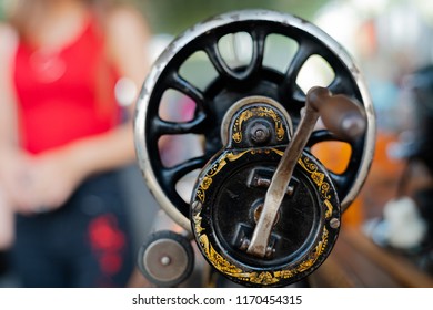 Handle, Hand Drive And Flywheel Of An Antique Sewing Machine