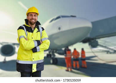 Handling Of An Aircraft At The Airport - Ground Staff And Buildings