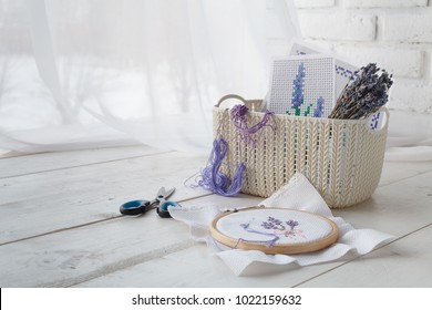 Handmade Accessories Home Organizers Colored Baskets With Tools On Table