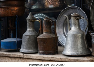 
handmade antique copper jugs, ewers, - Shutterstock ID 2015456024