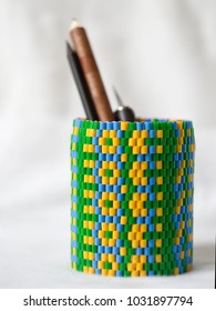 Handmade Beads Pencil Holder With Wooden Pencil And Craft Knife