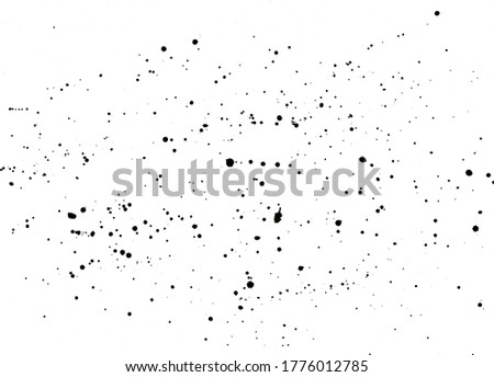 Handmade black splatter on white background. Watercolor paint spatter, spots, dots, splashing in different sizes. Backdrop for overlay or montage.